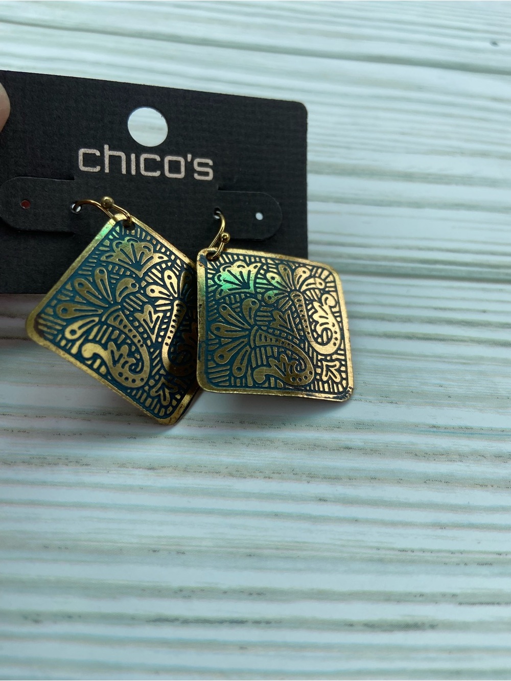 Chicos blue and gold earrings